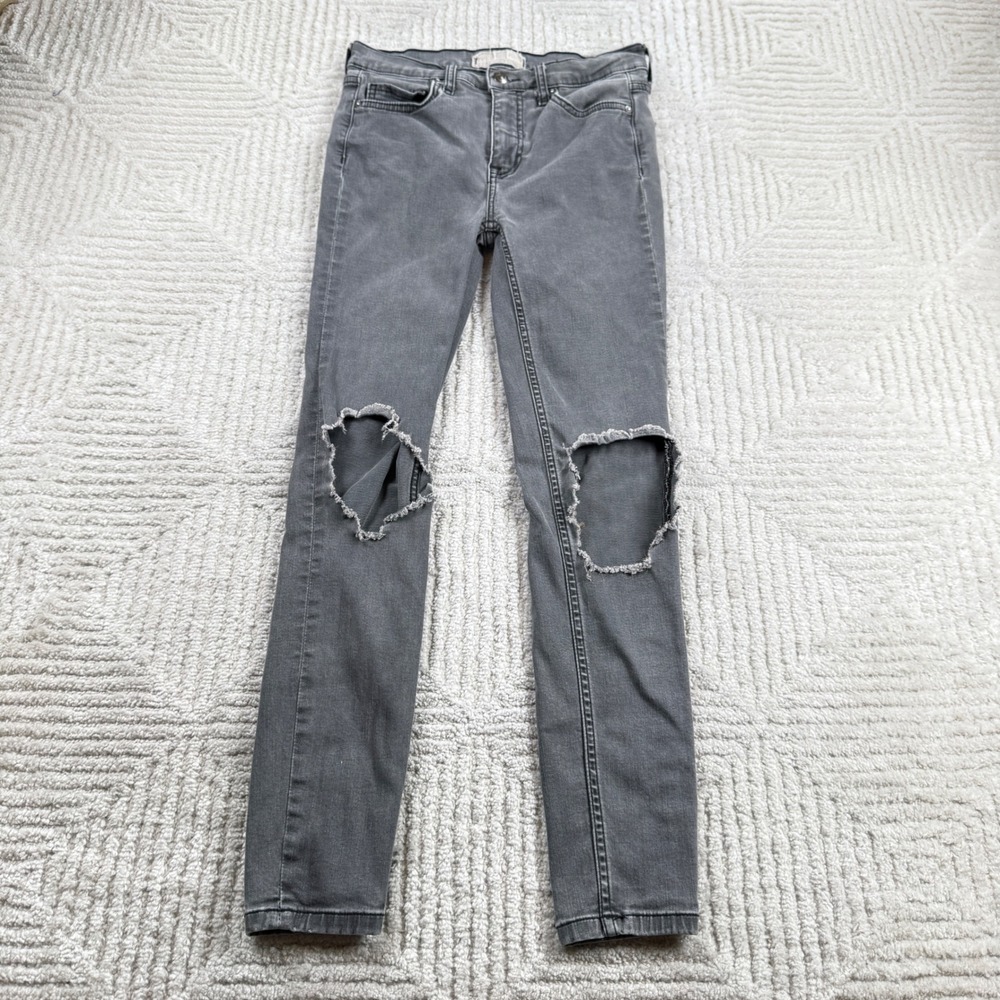 Free People Skinny Jeans Womens 25 Grey Distressed Faded Denim Grunge Goth Punk